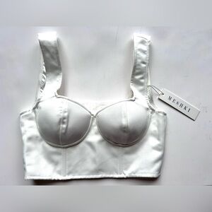 New Meshki White Satin Bralette Paola Bustier Crop Top xs